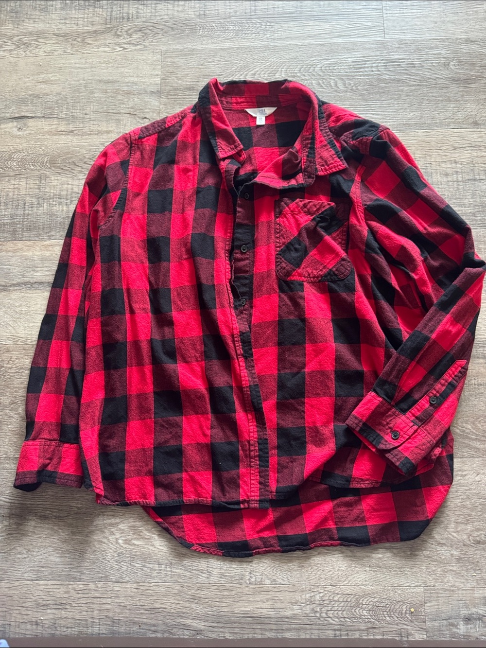 Time and Tru Red and Black Buffalo Plaid Button-Down Shirt